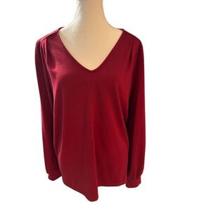 Gibsonlook Women's V-Neck Blouson Long Sleeve Top Red Size L